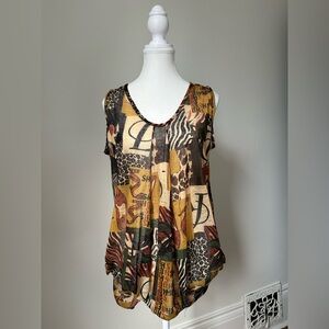 WANDERLUST Y2K Collage Print Animal Art Boho Maximalist Tank Top Size M